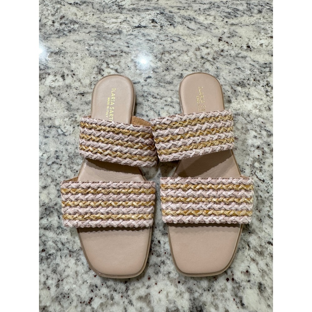 Ilaria Sartori Womens Beige Woven Two Strap‎ Slide Sandals Made in Italy Size 9